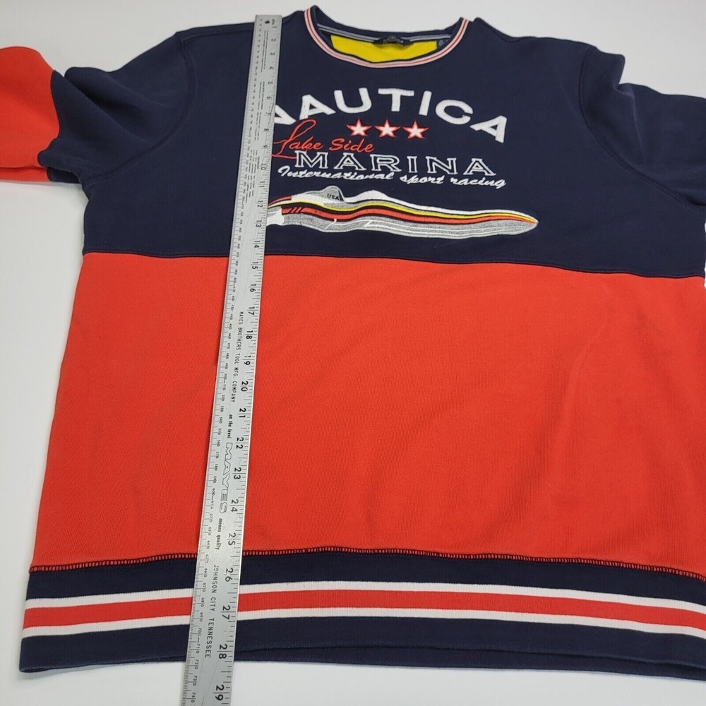 NAUTICA Mens Lakeside Marina Color Block Crewneck Sweatshirt Navy Red Vintage XL - Picture 9 of 9